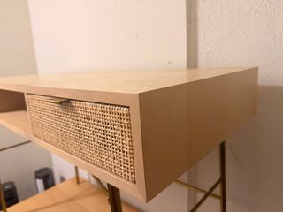 Escritorio mimbre 2 cajones madera y metal