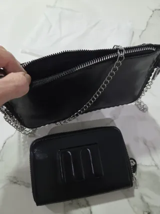 Juego bolso y monedero negro