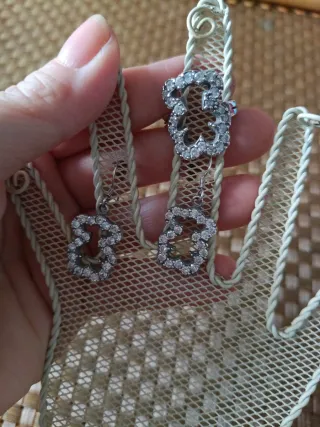 Conjunto Oso Plata Anillo y Pendientes