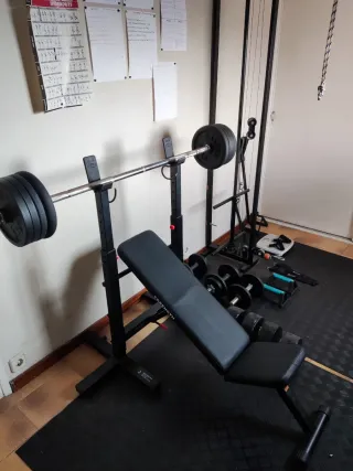 Gimnasio completo: banco, pesas y accesorios