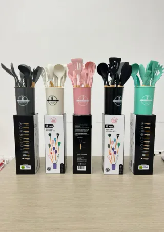 Set Utensili Cucina Silicone e Legno