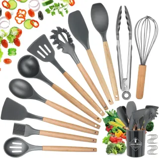Set Utensili Cucina Silicone e Legno