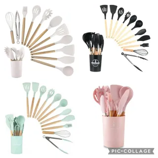 Set Utensili Cucina Silicone e Legno