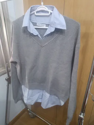 Jersey y camisa ATTIC TRICOT gris/azul