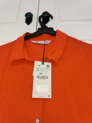 Vestido Zara Coral Manga Corta Talla S