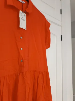 Vestido Zara Coral Manga Corta Talla S