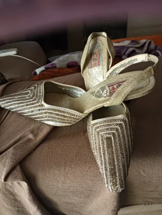 Zapatos de fiesta dorados y plateados