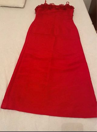 Vestido largo fiesta rojo saten