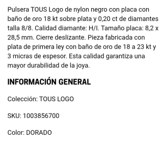 Pulsera Tous Negra y Dorada