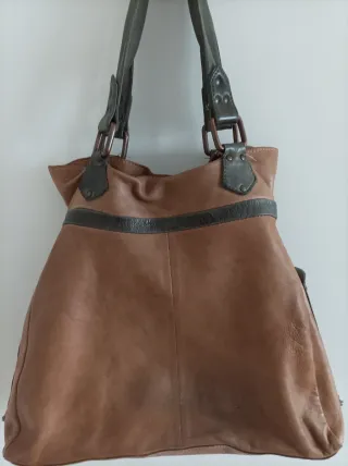 Bolso piel marrón y verde