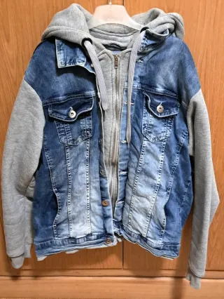 Chaqueta vaquera con capucha gris XL