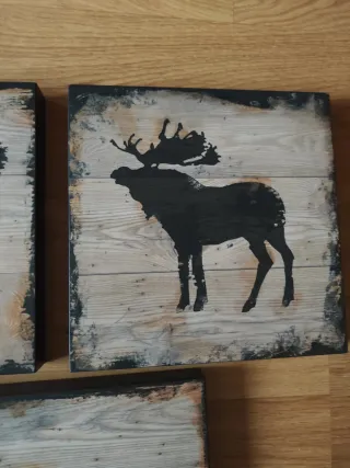 Confezione di 3 quadri animali in legno