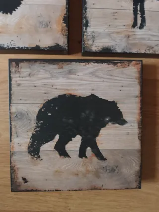 Confezione di 3 quadri animali in legno
