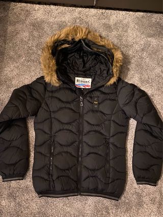 Blauer Giubbotto Nero con Cappuccio e Pelliccia