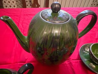 Set Tè Vintage Porcellana Verde Oro