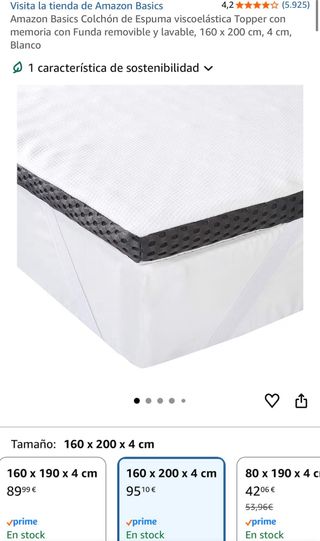 Topper Viscoelástico 160x200x4cm Amazon Basics