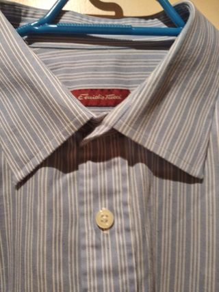 Camisa Azul de Manga Larga de Rayas Blancas