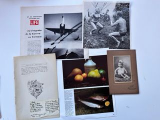 Lote di carta antica e ritagli da libri e riviste