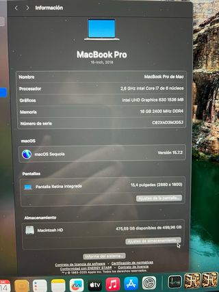 MacBook Pro 15” i7 500GB SSD Batería Nueva
