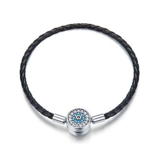 Pulsera Cuero y Plata S925 Ojo Turco ¡LIQUIDACIÓN!