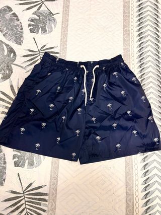 Costume da bagno blu marino, palme bianche elastico XXL