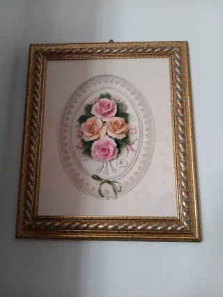 Cuadro Italiano Flores Porcelana Madera