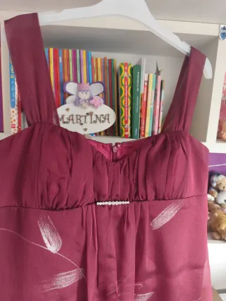 Vestido fiesta MIDI rojo y plateado