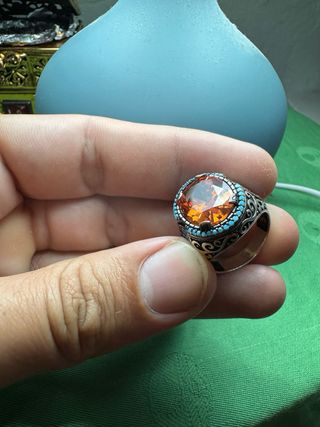 Anillo Plata 925 Topaz Naranja Turquesa