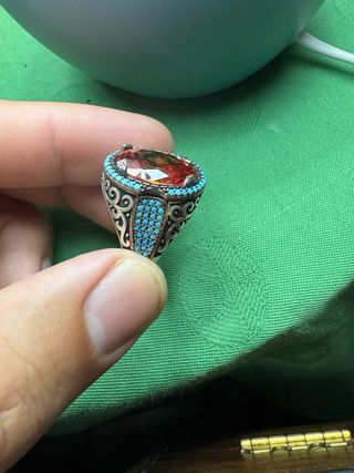 Anillo Plata 925 Topaz Naranja Turquesa