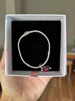 Pulsera Pandora Corazón Murano Rosa y Plata