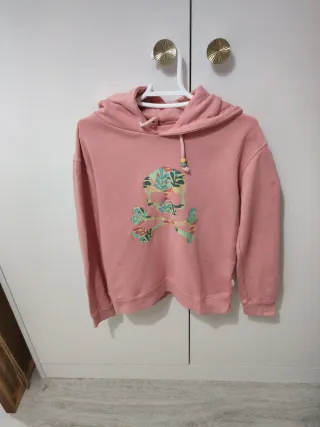 Sudadera con capucha niña rosa calavera