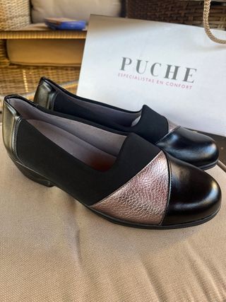 Zapatos anchos Puche Piel Talla 40 Negro/Dorado