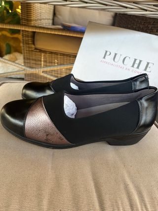 Zapatos anchos Puche Piel Talla 40 Negro/Dorado