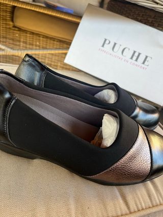 Zapatos anchos Puche Piel Talla 40 Negro/Dorado