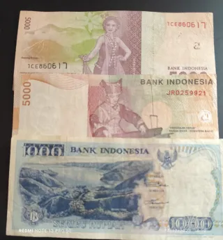 Lotto di Banconote Indonesia 1000, 5000 Rupiah