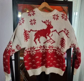 Jersey Navideño Mujer Pull&Bear Reno Rojo Blanco