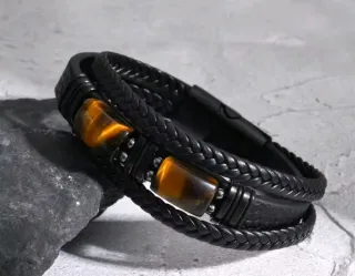Bracciale Pelle Uomo Pietre Occhio di Tigre