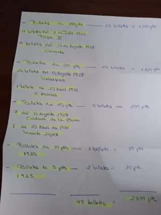 Lotto di 49 banconote Peseta