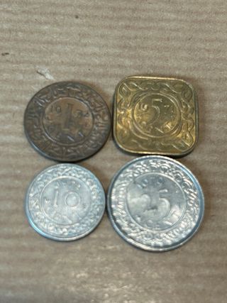 Lote 4 monedas Surinam 1, 5, 10, 25 cent