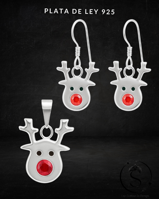 Conjunto Plata 925: Colgante y Pendientes Reno