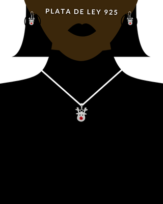 Conjunto Plata 925: Colgante y Pendientes Reno