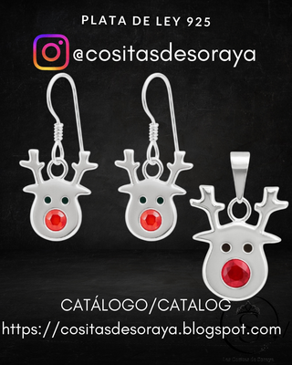 Conjunto Plata 925: Colgante y Pendientes Reno