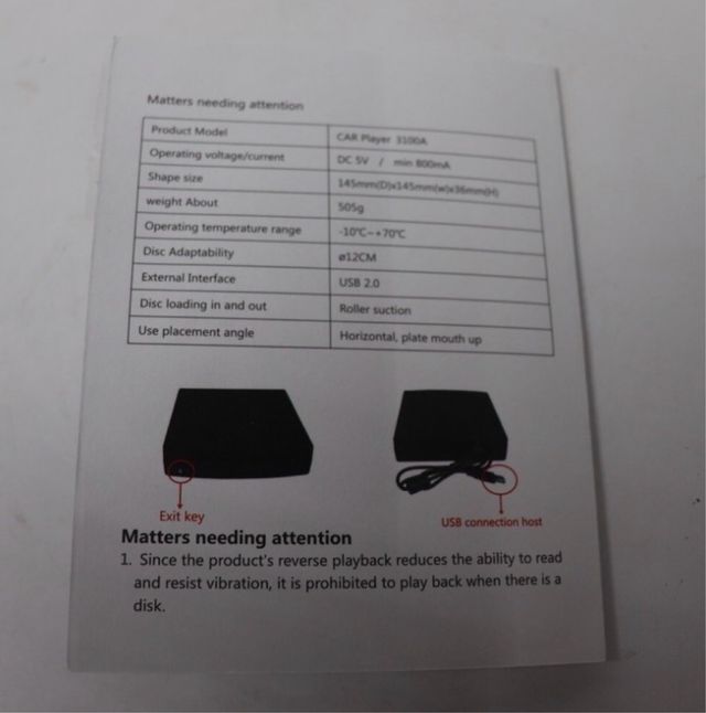 Reproductor CD Coche SX-3100A USB Negro