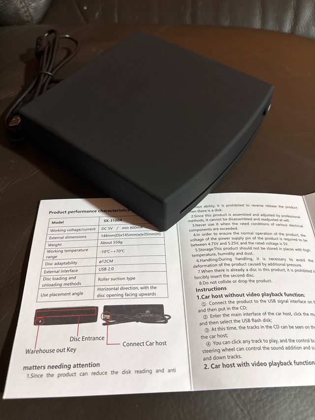 Reproductor CD Coche SX-3100A USB Negro