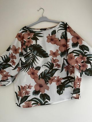Shein Curve 3XL Blusa Tropical 3XL/50 Manga Ancha