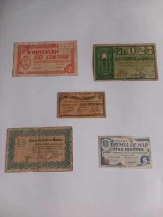 Lote 5 Billetes Locales España 1937