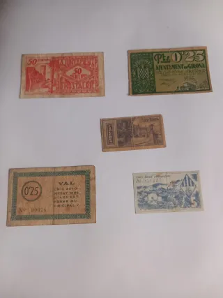 Lote 5 Billetes Locales España 1937