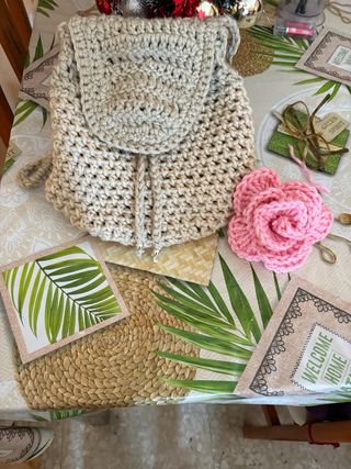 Bolso de mano/mochila rosa y blanco