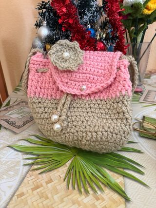 Bolso de mano/mochila rosa y blanco