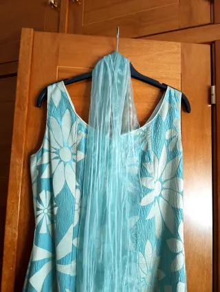 Vestido largo fiesta flores azul turquesa T46